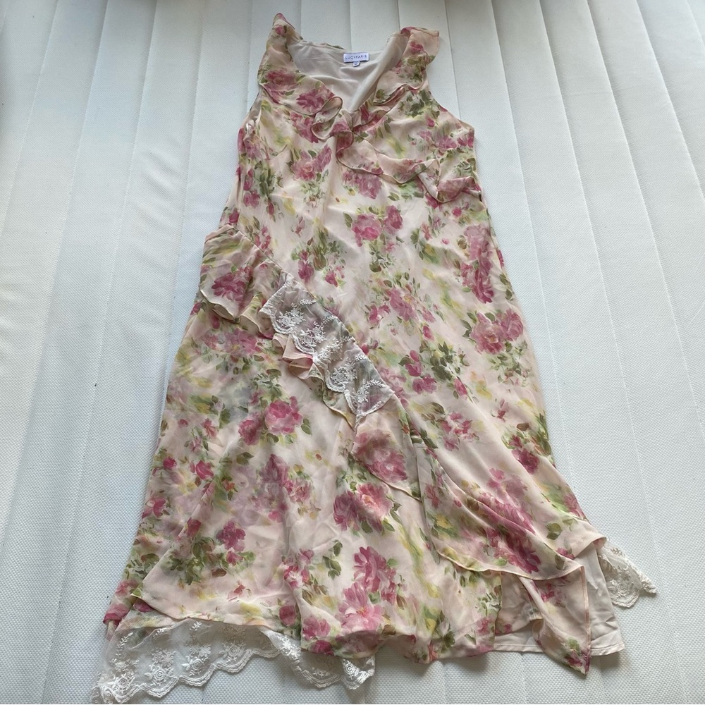 Lucy Paris Pink Floral Ruffled Chemise with Lace